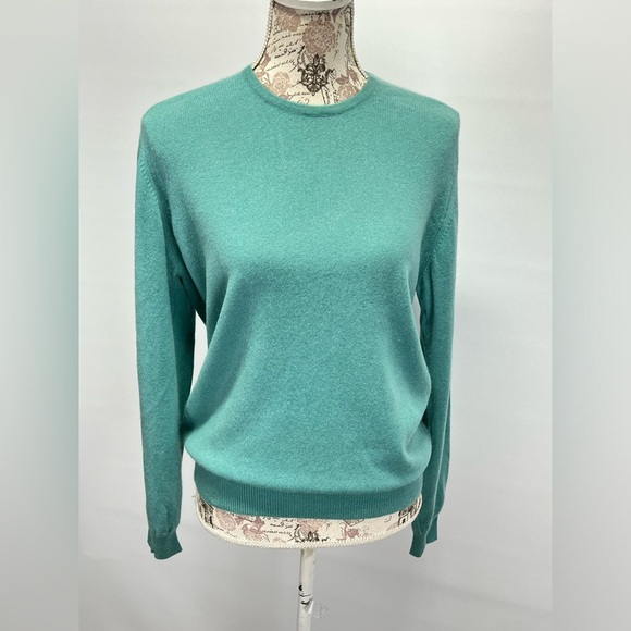 CHARTER CLUB Aqua blue 💯 Cashmere crew‎ neck sweater size M - Picture 4 of 12